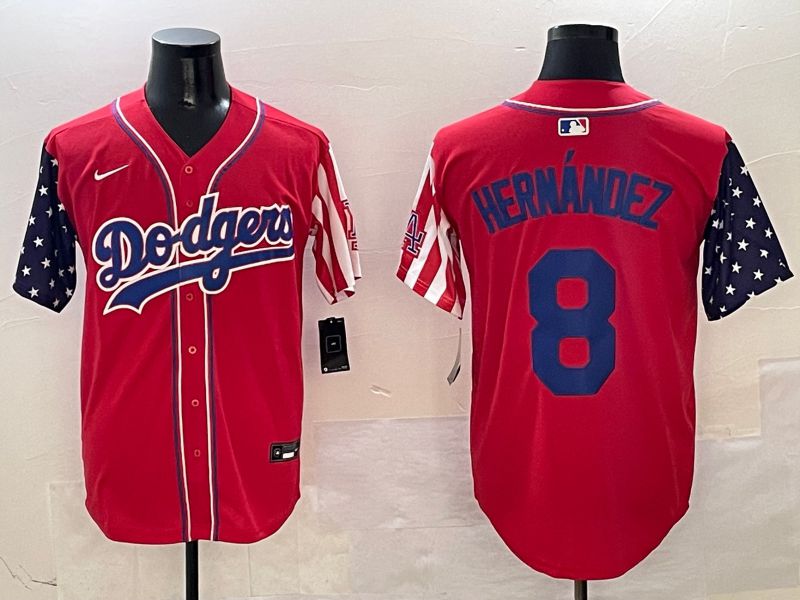 Men Los Angeles Dodgers 8 Hernandez Red a generation of national flags Joint name 2025 Nike MLB Jersey style 1